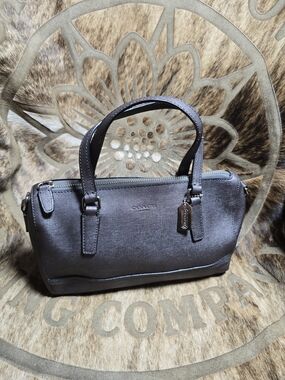 Used COACH SAFFIANO LEATHER MINI SATCHEL SILVER GUNMETAL